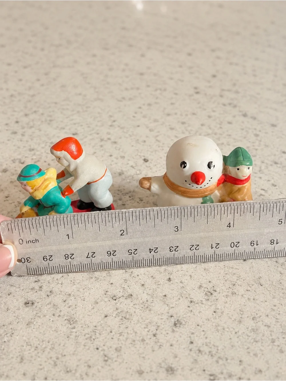 Set of 2 Lemax Mini Christmas Figurines Snowman & Sledding Children Holiday Deco
